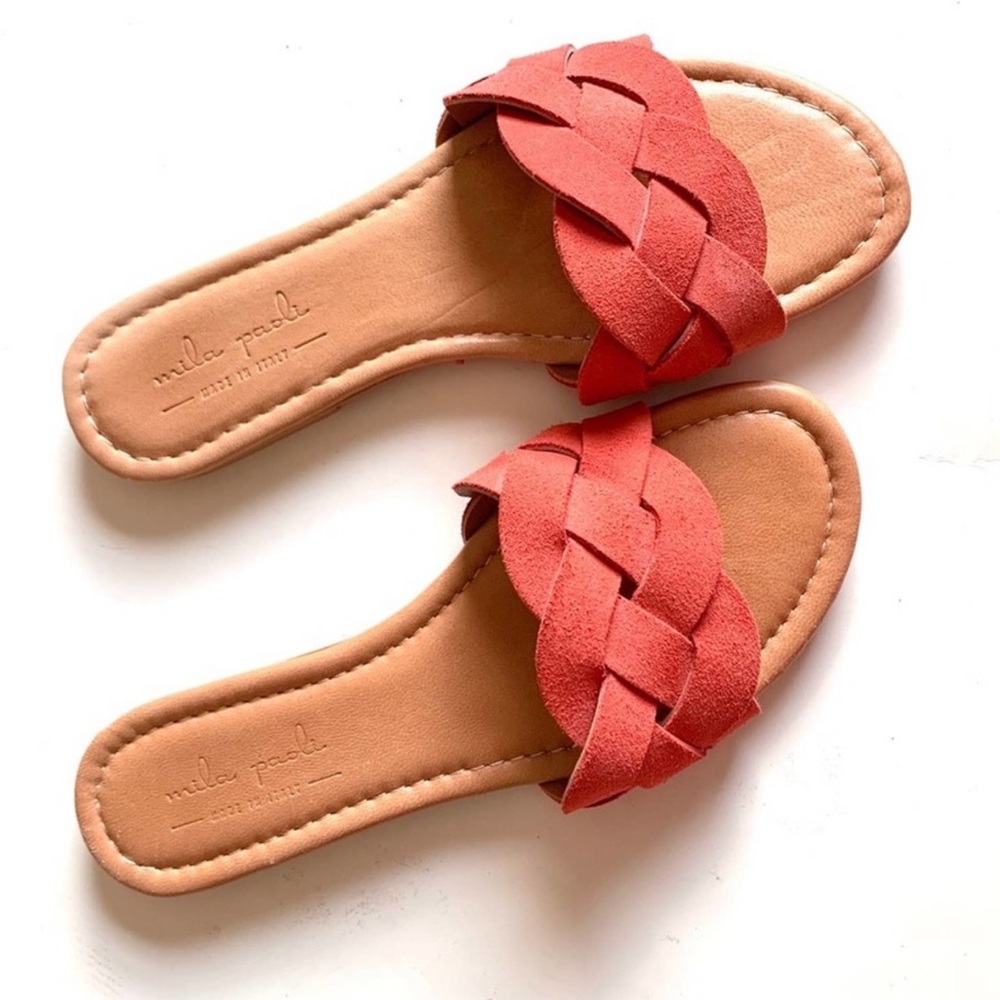 Mila Paoli Braided Leather Flat Sandals Womens Size 8
